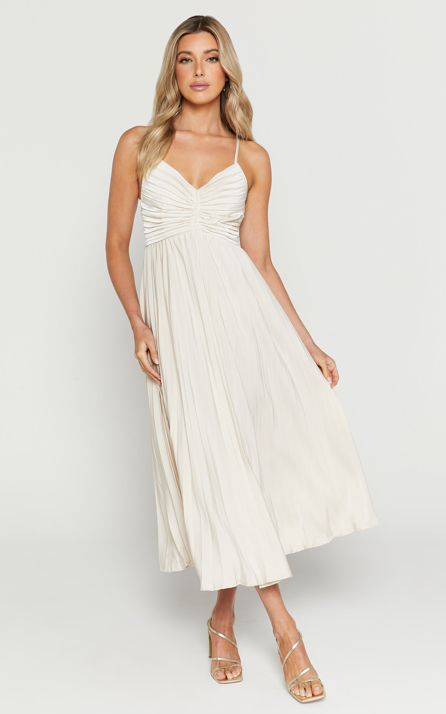 Zayla Midaxi Dress - Plisse Twist Front Dress in Oyster - 06, WHT1