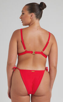 Brenna Recycled Nylon Tie Side Bikini Bottom in Red