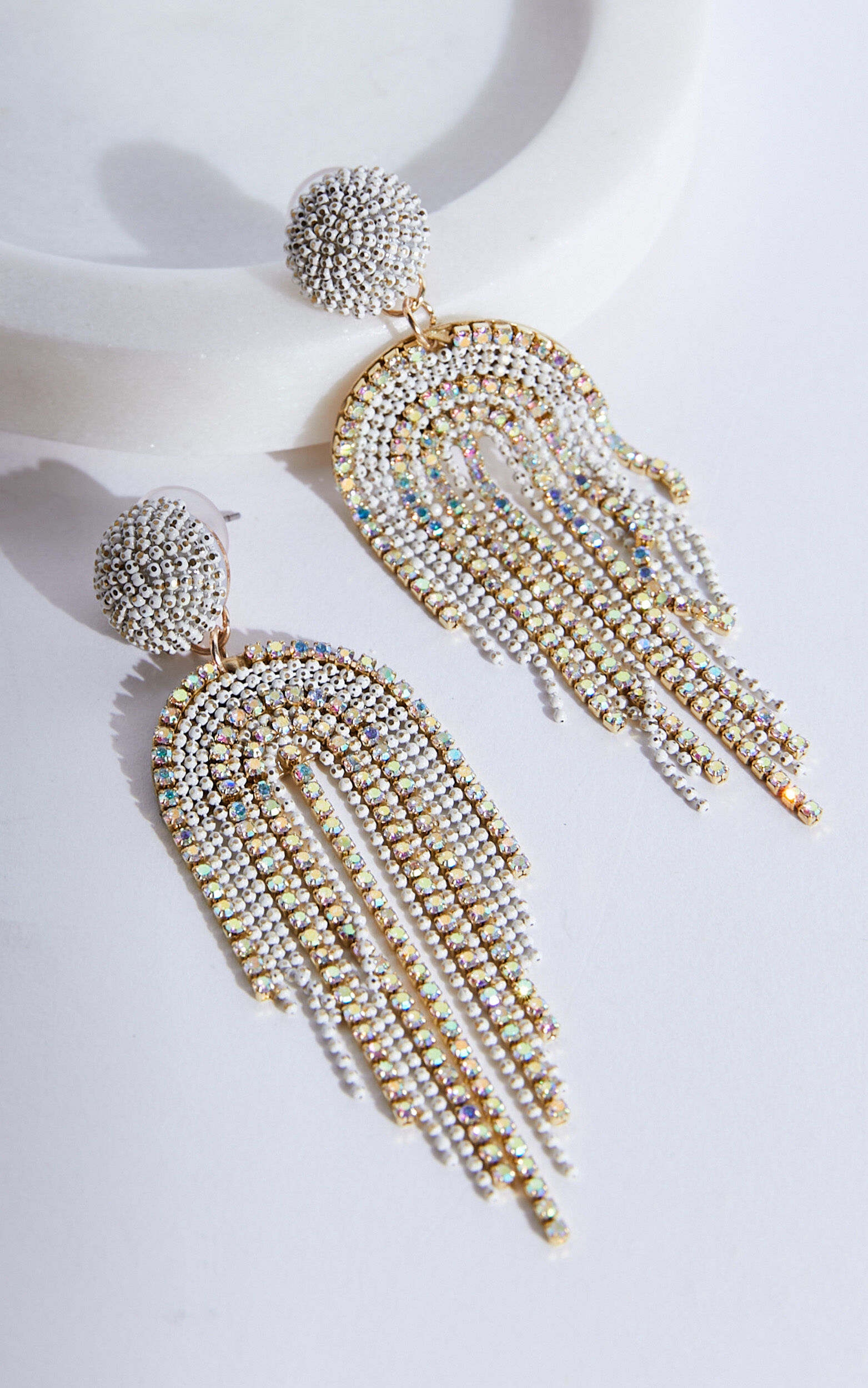 Elincia Earrings - Multicoloured Fringe Drop Earrings in Silver Diamante - NoSize, SLV1