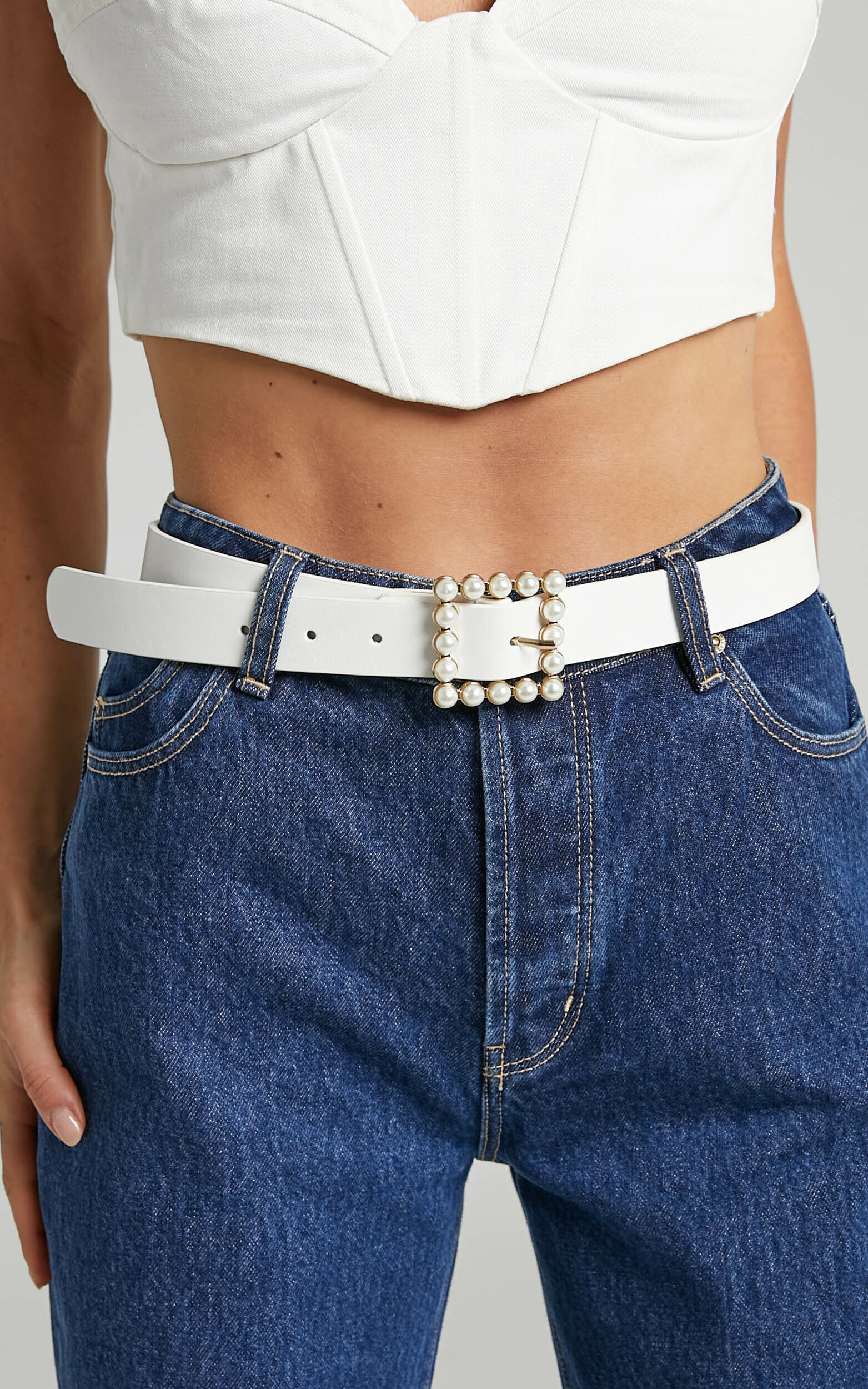 Lausanne Square Pearl Buckle Belt in White - NoSize, WHT2, super-hi-res image number null