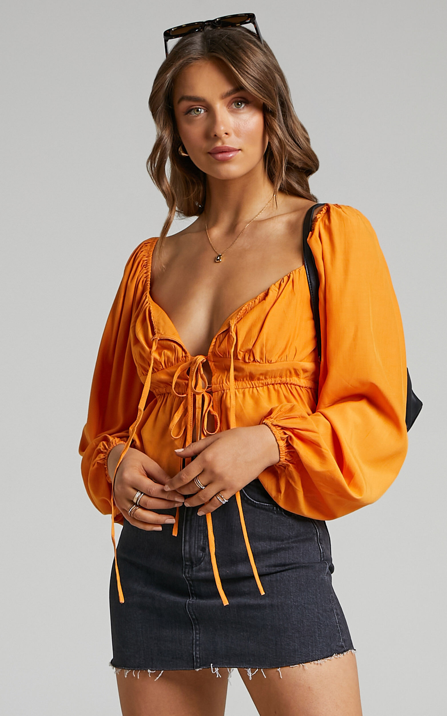 Nadine Top - Long Sleeve Ruched Bust Top in Sherbet - 06, ORG1