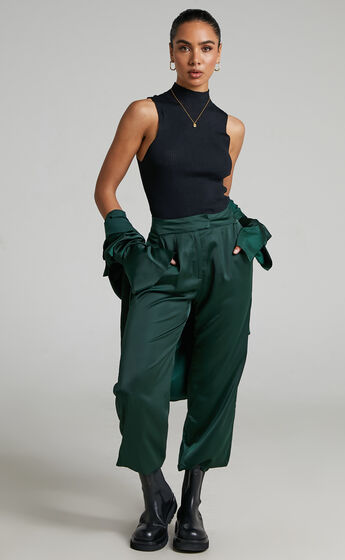 4th & Reckless - Elina Satin Jogger in Forest Green