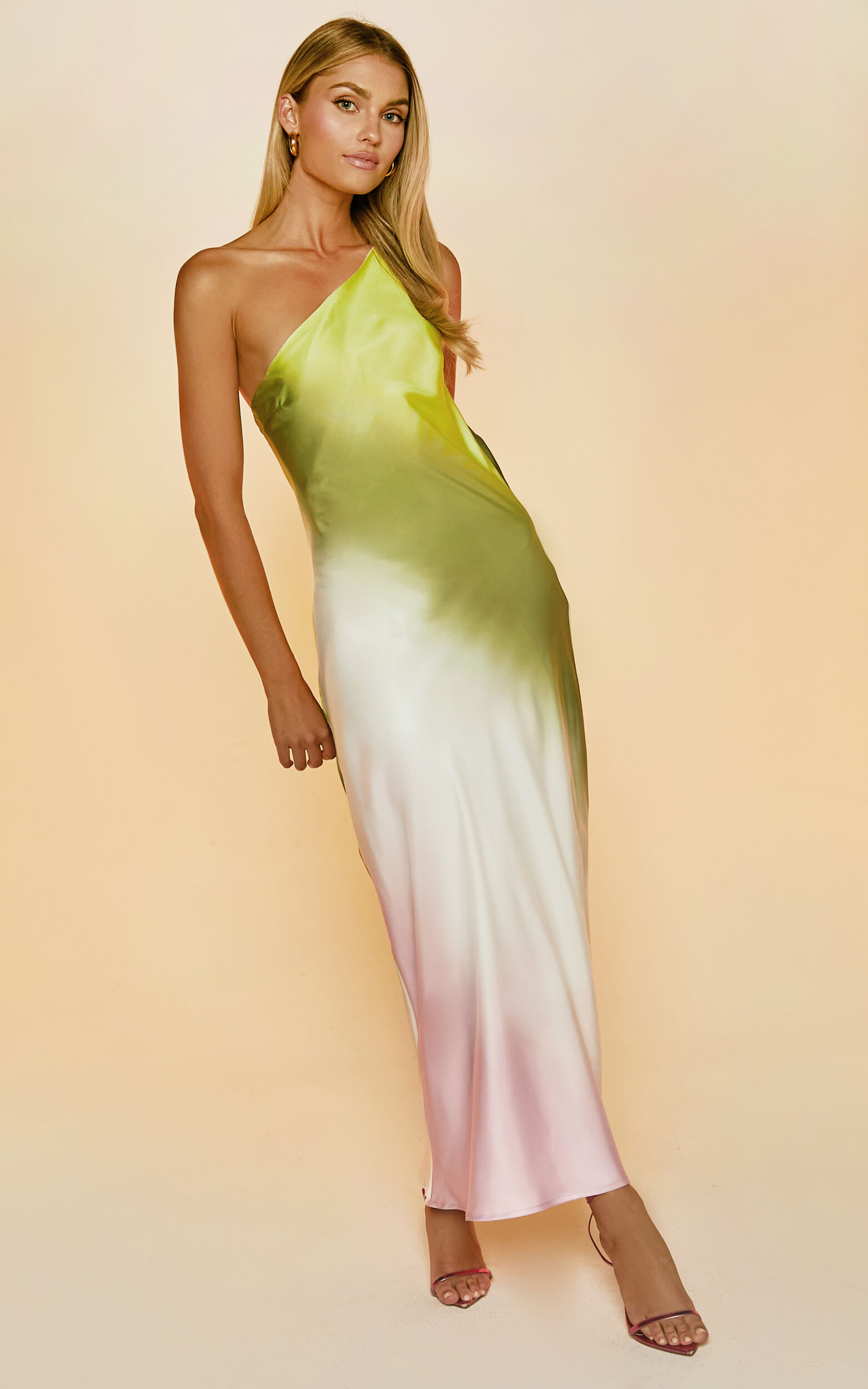 Marnie Midi Dress - One Shoulder Dress in OMBRE - L, PNK1