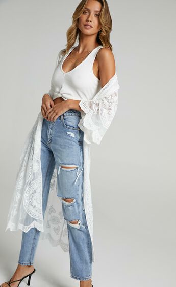 Off The Grid Bell Sleeve Kimono in White