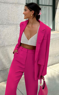 Michelle Oversized Plunge Neck Button Up Blazer in Pink