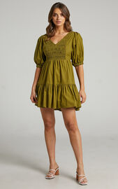 Rue Stiic - Lacey Mini Dress in Cedar Green | Showpo