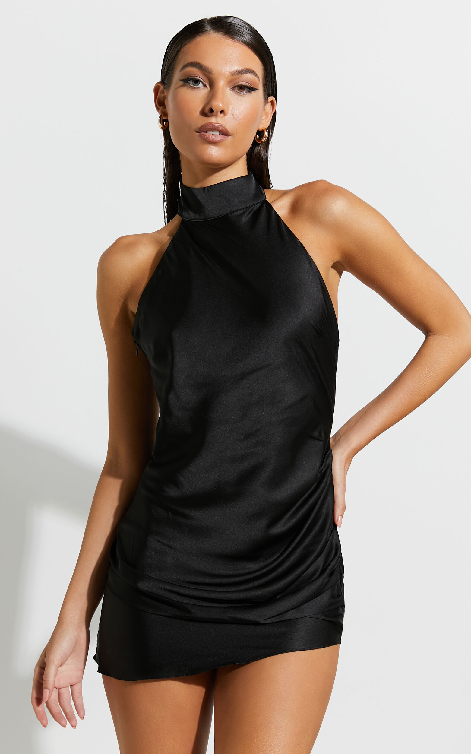 Kristelle Low Back Halter Mini Dress in Black - 04, BLK1, super-hi-res image number null