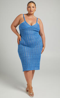 Maricel Chevron Crochet Midi Dress in Blue