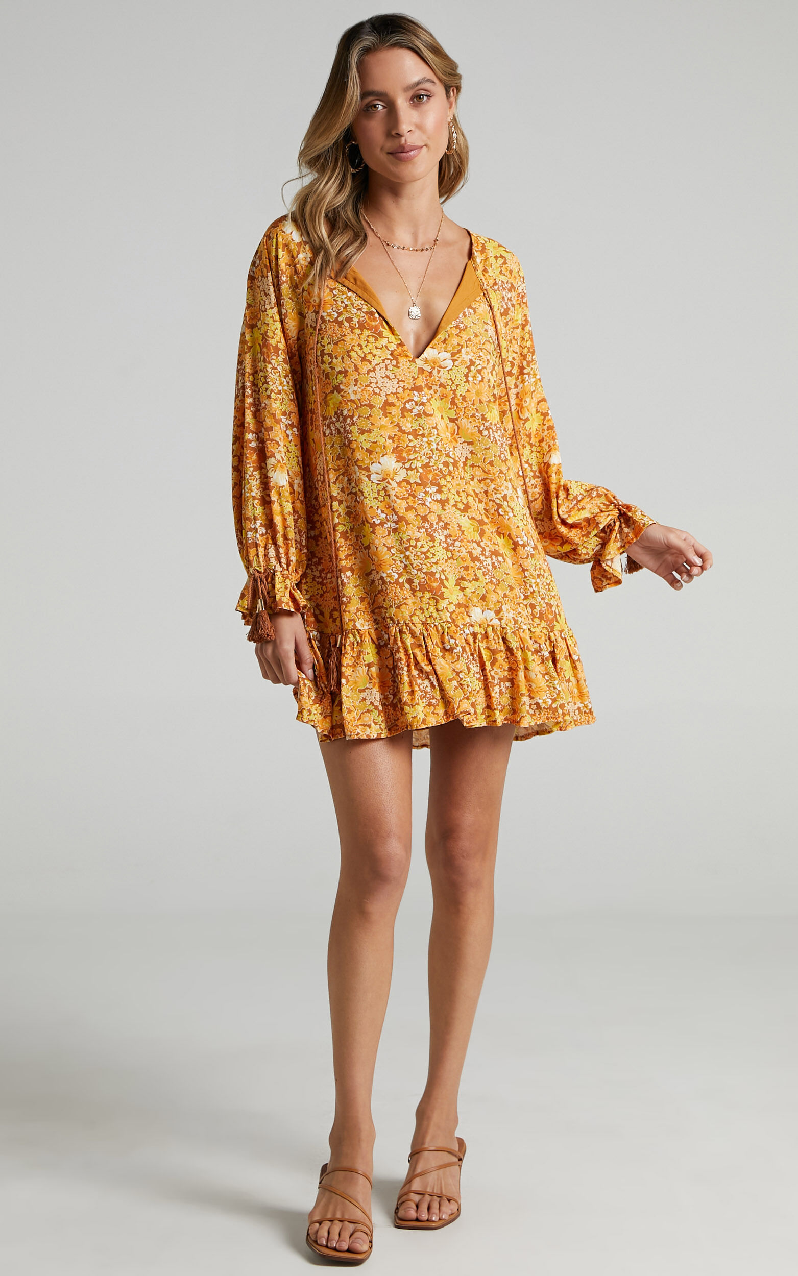 Sian Long Sleeve Mini Dress in Rustic Floral - 06, ORG1, super-hi-res image number null