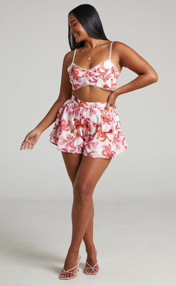 Auroray Crop Top and Shorts Two Piece Set in Pink Swirl