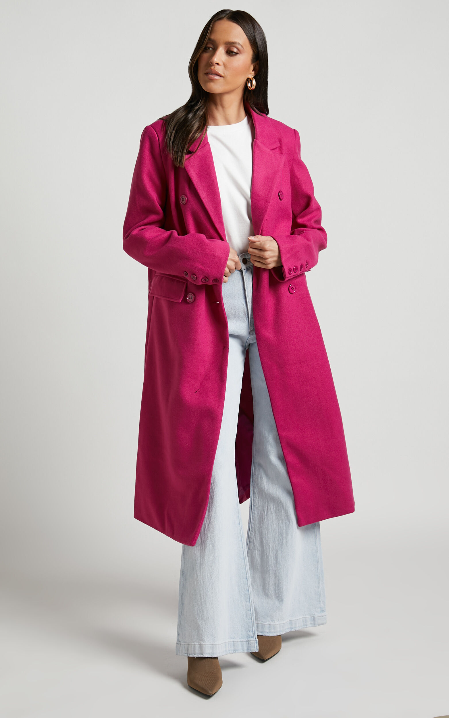Socorro Tailored Longline Coat in Hot Pink - 06, PNK1, super-hi-res image number null
