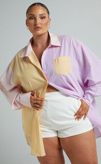 Autumn Contrast Stripe Oversized Shirt in LEMON AND LILAC