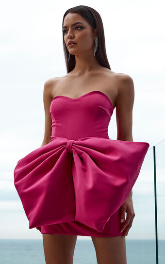 Charmilla Mini Dress - Strapless Bow Front Dress in Pink