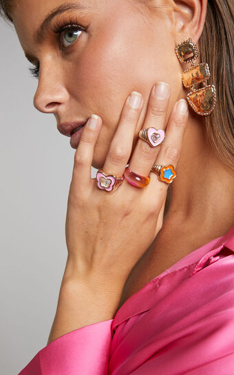 Cagliari Coloured Ring Set - Pack of 4 in Gold