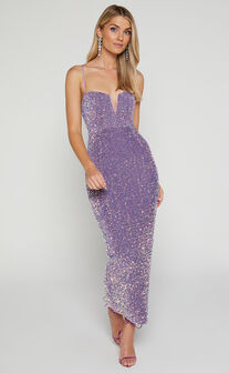 Rayner Midi Dress - V Bar Sequin Bodycon Dress in Lilac