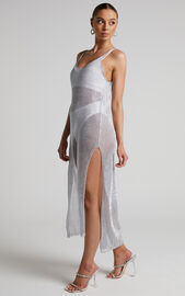Halsey Maxi Dress - High Low Shimmer Mesh Dress in Silver | Showpo