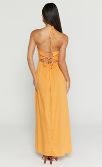 Meghan Midaxi Dress - Pleat Detail Drop Waist Dress in Orange