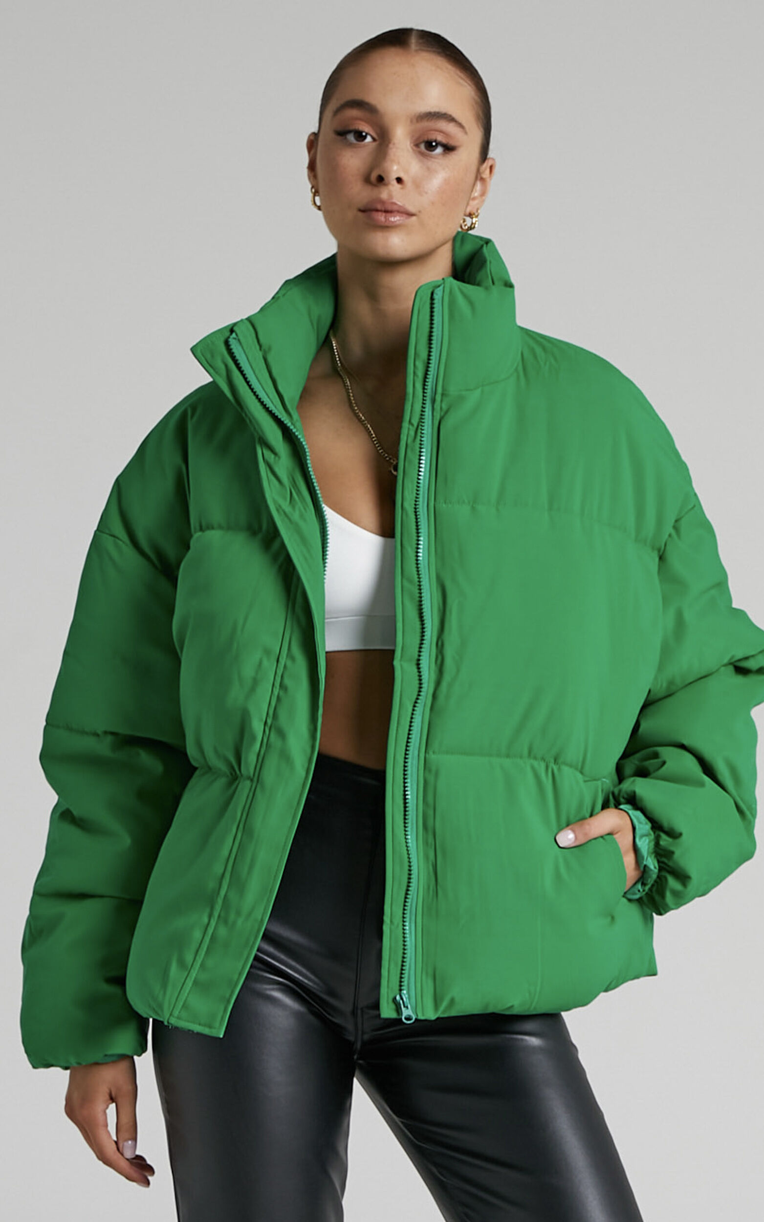 Candice Oversized Puffer Jacket in Green - 08, GRN1, super-hi-res image number null