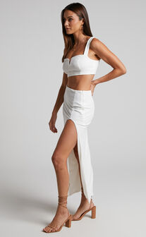 Elvie Midi Skirt - High Split Skirt in White