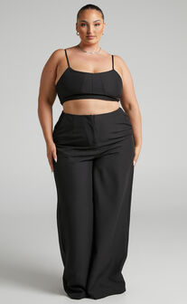 Alba Two Piece Set - Structured Crop Top and Wide Leg Pants Set in Black