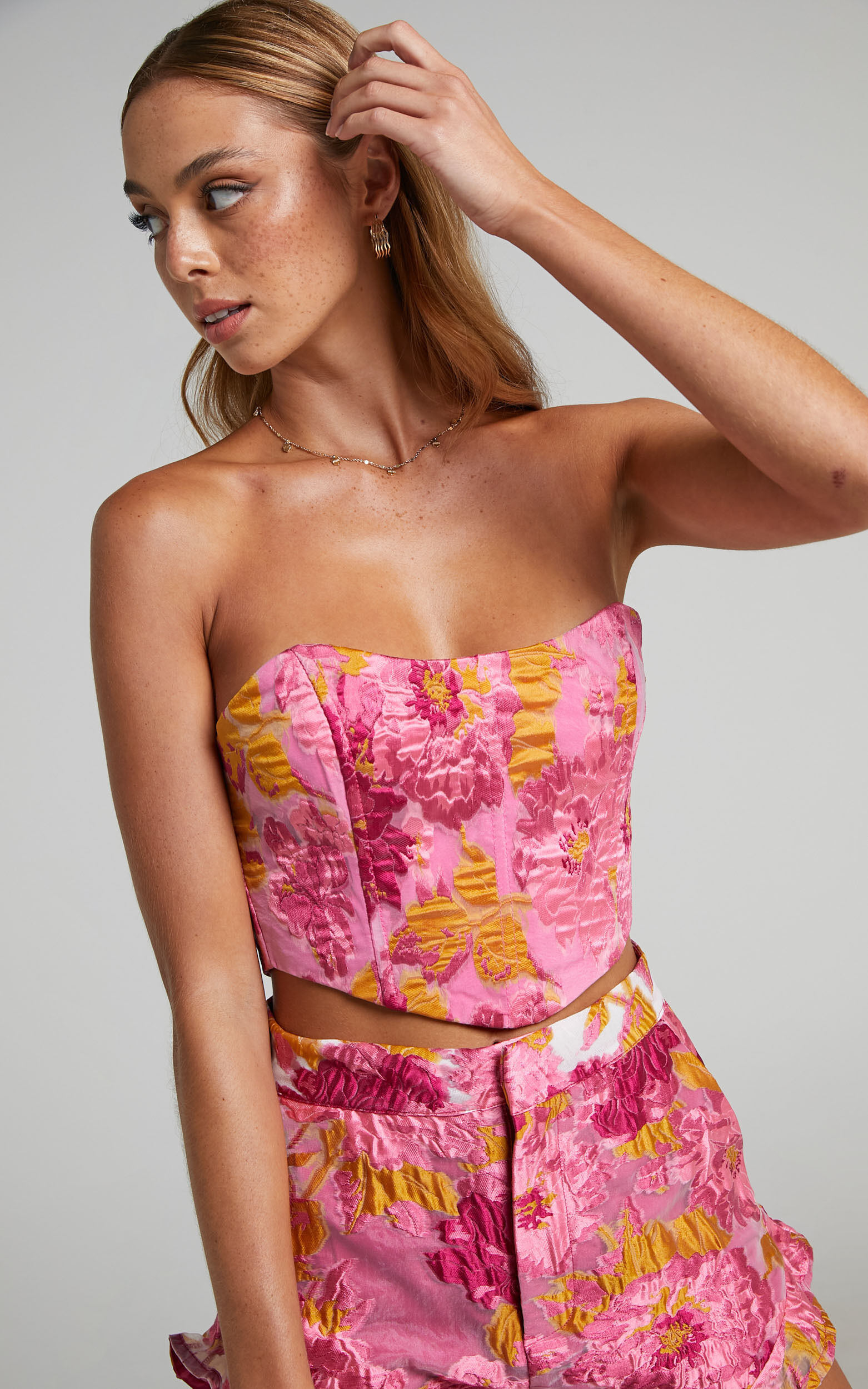 Brailey Bustier Top in Pink Jacquard | Showpo USA