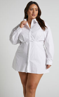 Rachana Shirt Dress - Lace Up Back Longline Shirt Dress in White