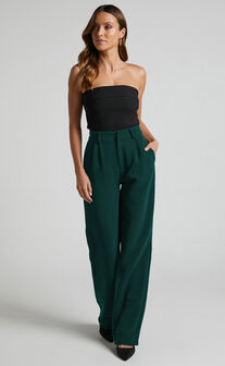 Lorcan Pants - High Waisted Tailored Pants in Forest Green