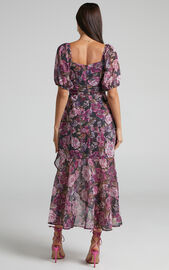 Jasalina Puff Sleeve Midi Dress in Harvest Floral | Showpo USA