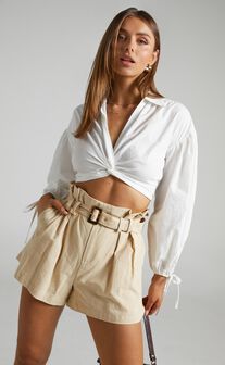 ZABEL Paper bag Waist Shorts in Cotton in Sand