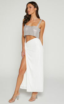 Claudilyn Midaxi Skirt - Sequin Twist Front Skirt in White