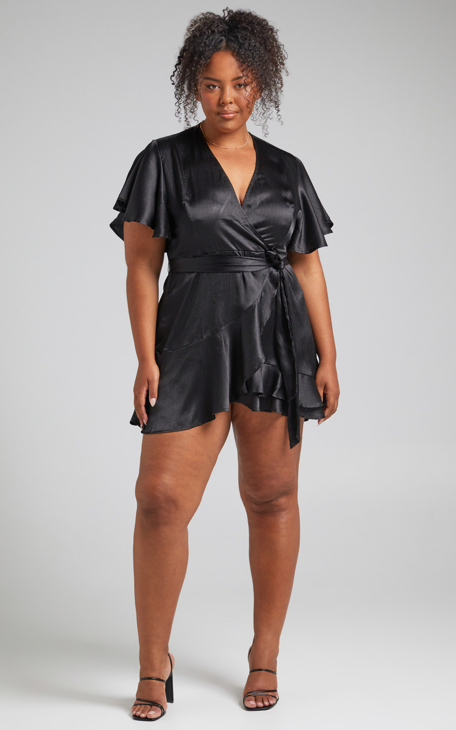 All I Want To Be Ruffle Mini Dress in Black Satin - 06, BLK1, super-hi-res image number null