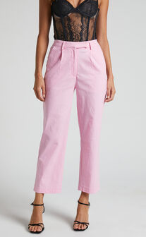 Sereia Pants - High Waisted Straight Leg Cropped Pants in Pink