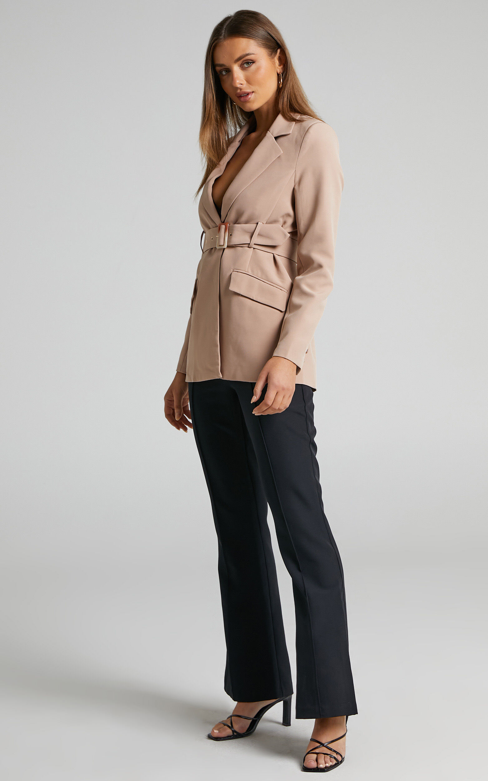 Mikirie Belted Cut Out Blazer in Tan - 08, BRN1, super-hi-res image number null