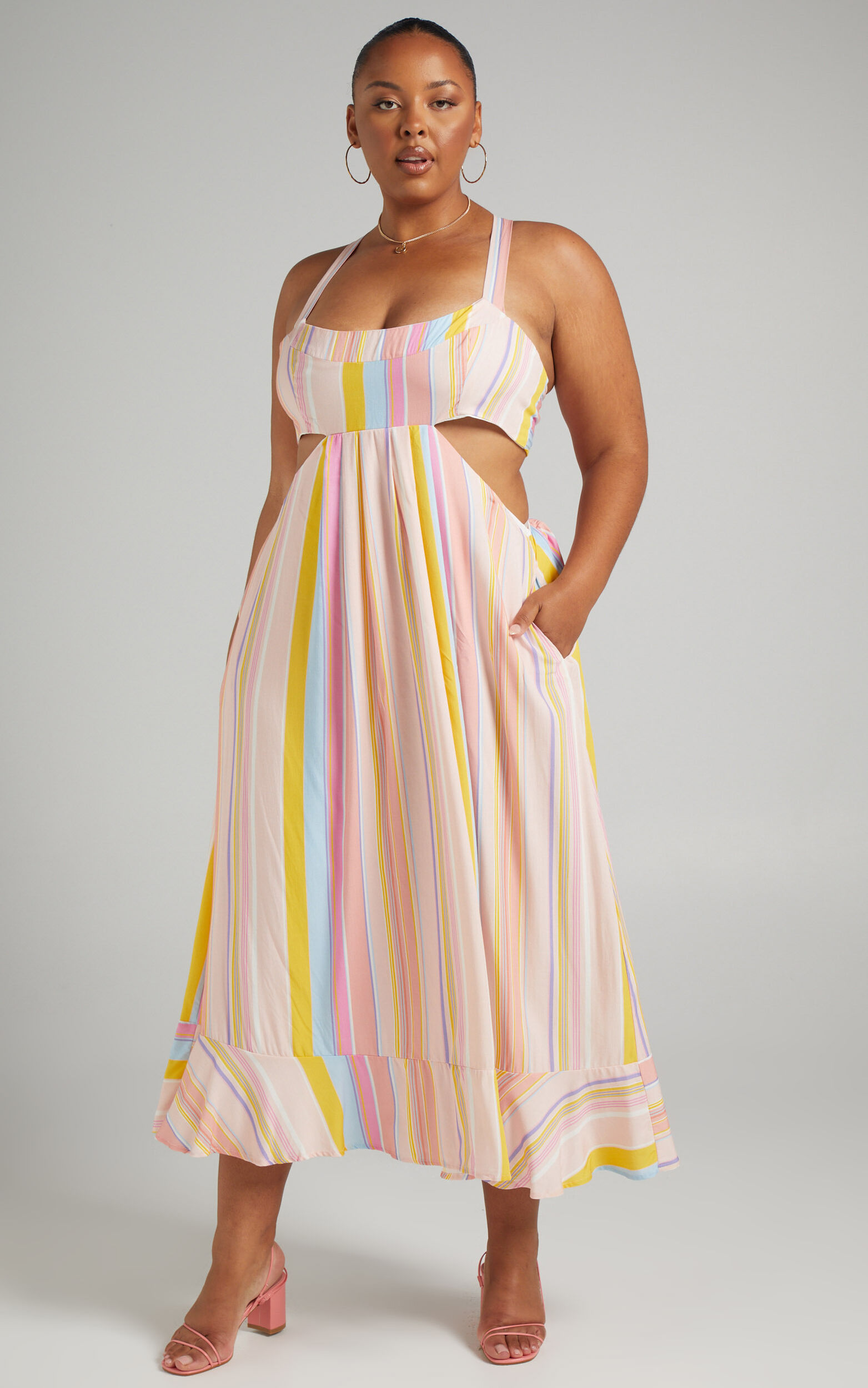 Vanny Cross Back Tie Up Maxi Dress in Summer Multi Stripe | Showpo USA