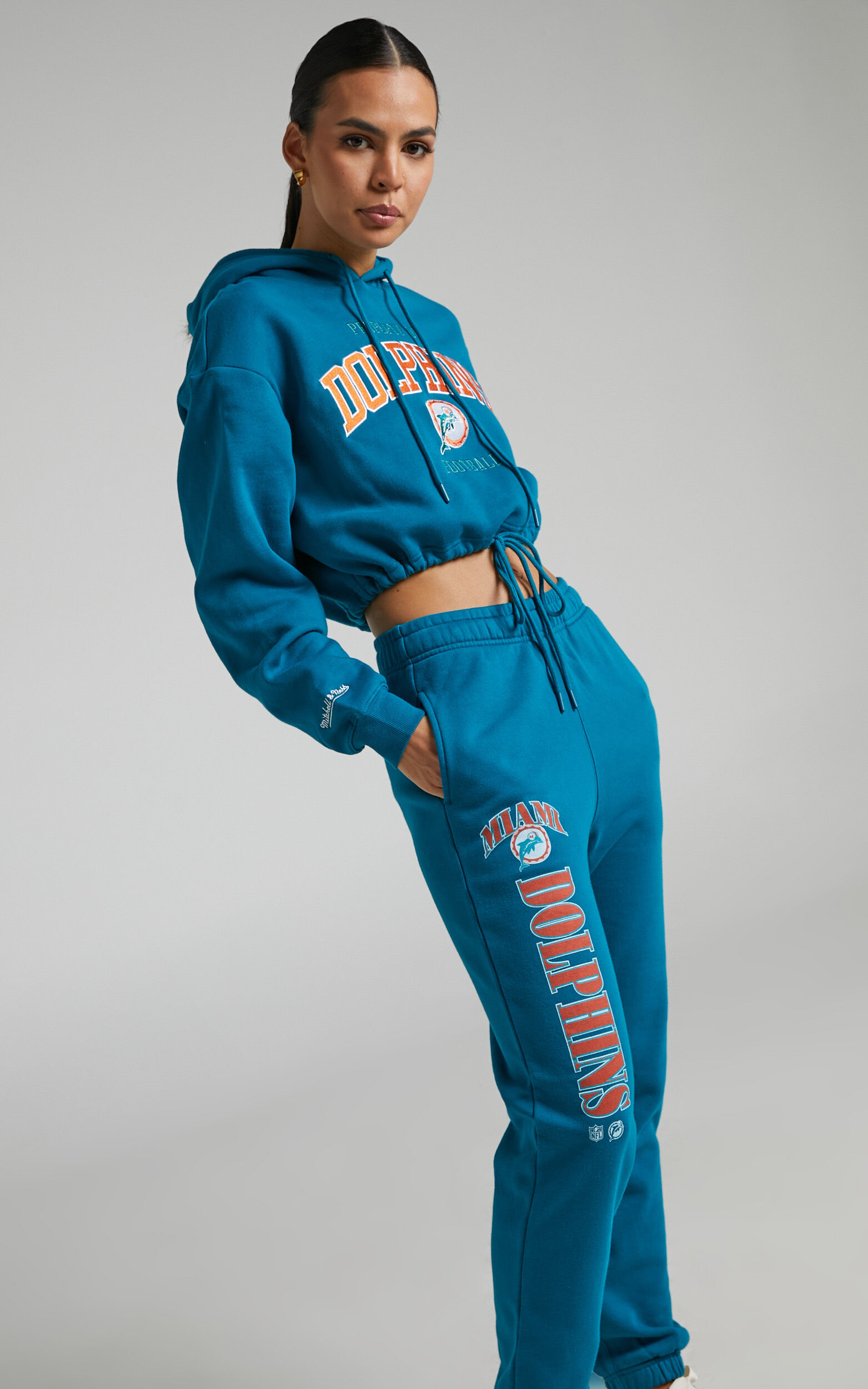 Mitchell & Ness - Mid Rise Miami Dolphins Arched Logo Sweat Pants in Faded Teal - L, GRN1, super-hi-res image number null