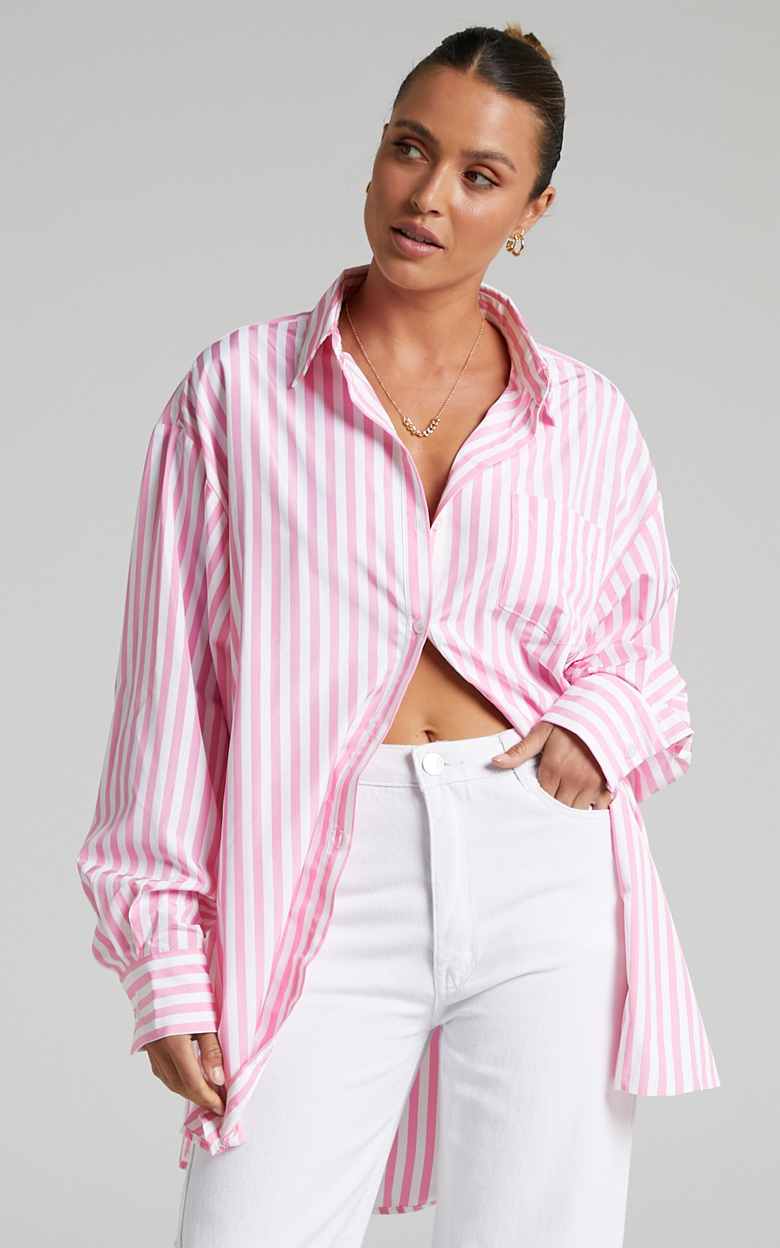 Trinity Oversized Stripe Shirt in Pink - 04, PNK1, super-hi-res image number null