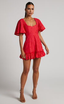 Siofra Mini Dress - Zig Zag Fringe Dress in Red