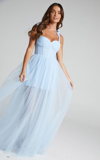 Emmary Gown - Bustier Bodice Tulle Gown in Pale Blue