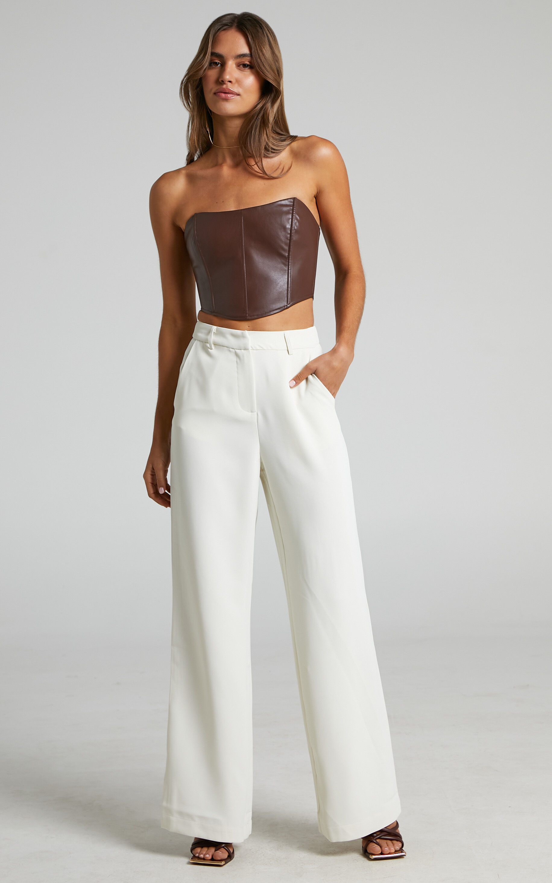 Bonnie Tailored Wide Leg Pants in Stone - 06, NEU1, super-hi-res image number null