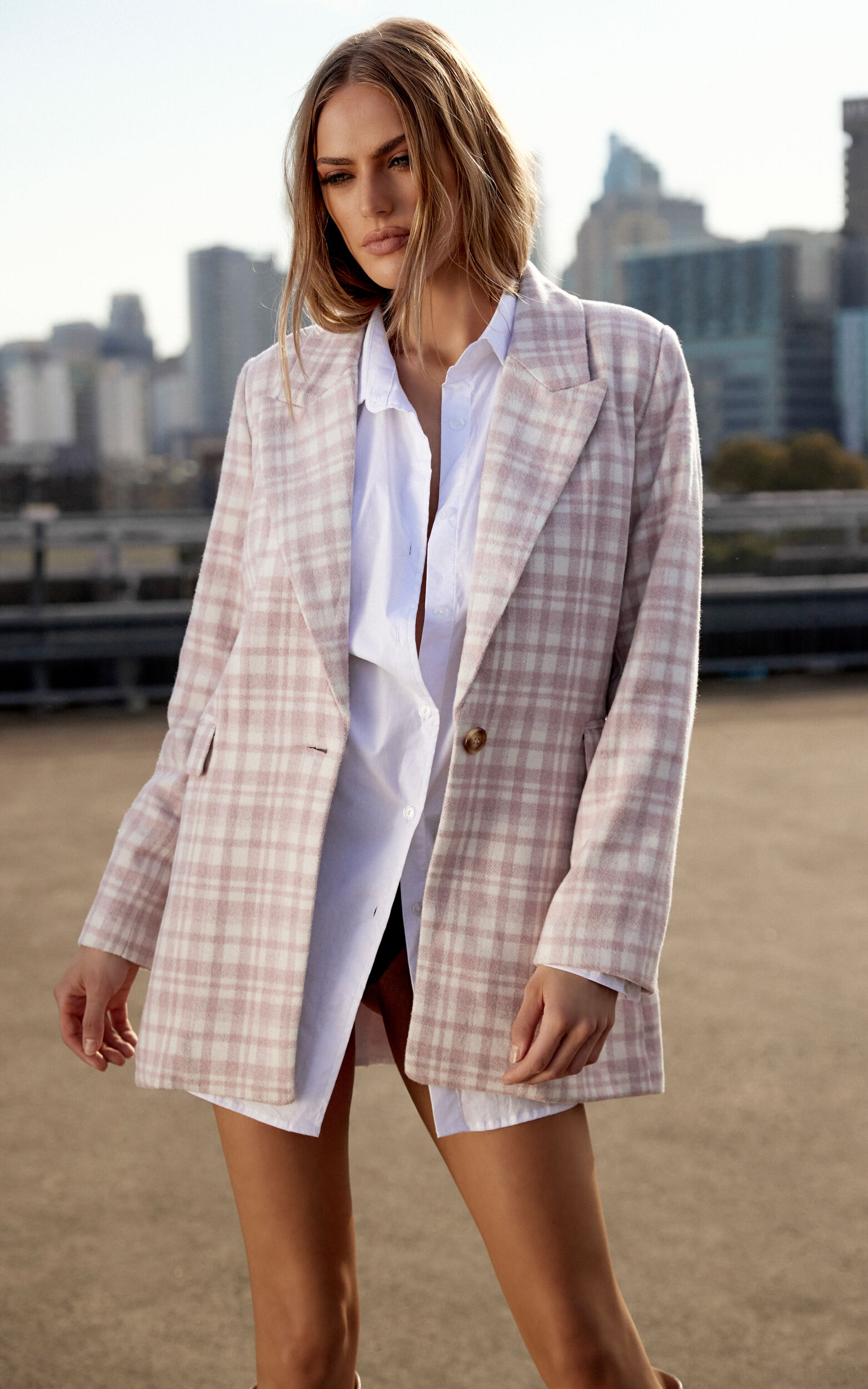 Aquiline Longline Tailored Blazer in Aquiline Clueless Check - 06, PNK1, super-hi-res image number null