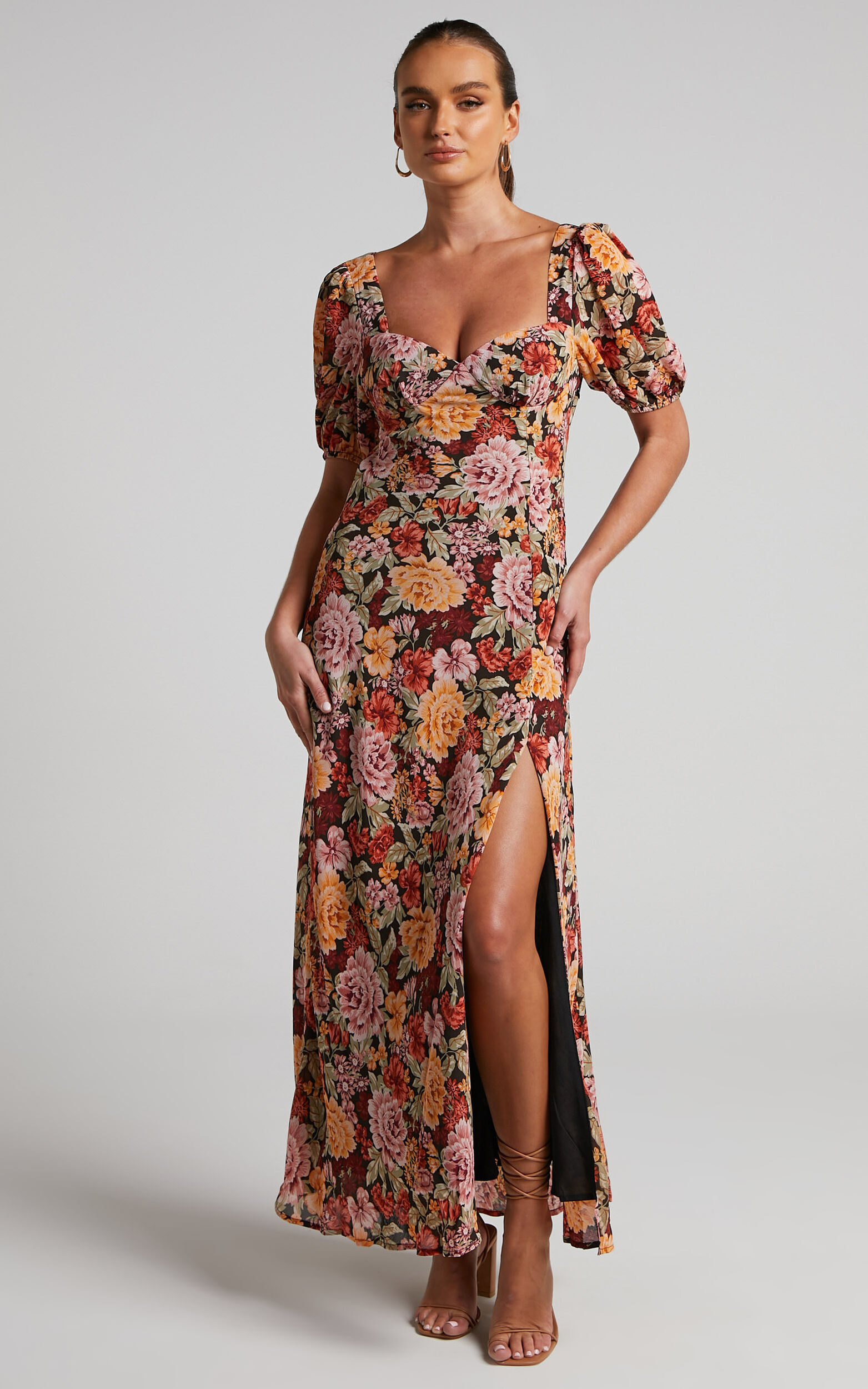 Lorie Maxi Dress- Short Sleeve Cut Out Tie Back Dress in Boheme Floral ...