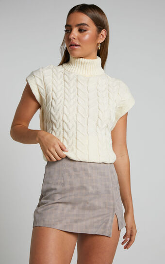 Gena Mock neck Cable Knit Top in Beige