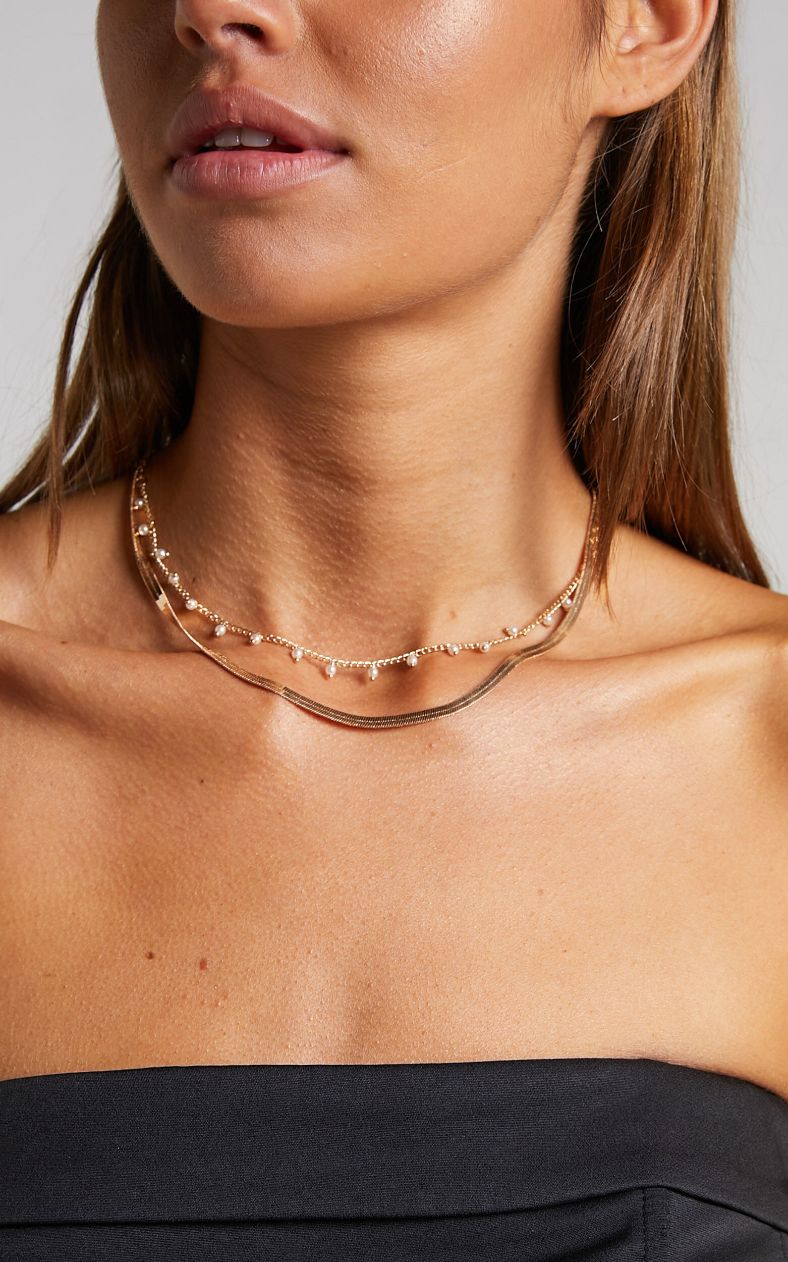 Adelheid Layered Faux Pearl Snake Chain Necklace in Gold - NoSize, GLD1, super-hi-res image number null