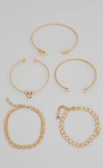 Maxima Mixed Chain Bracelet Set - Pack of 5 in Gold