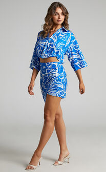 Clarrie Crop Top and Mini Wrap Skirt Two Piece Set in Blue