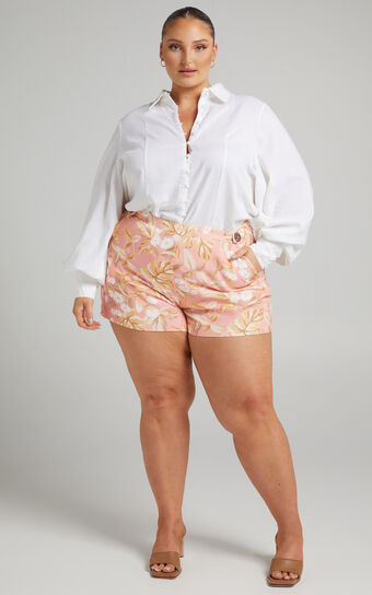 Amalie The Label - Abilene Button Waist Tailored Shorts in Pink Floral