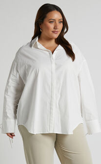 Whoopi longline button detail tie cuff shirt in White