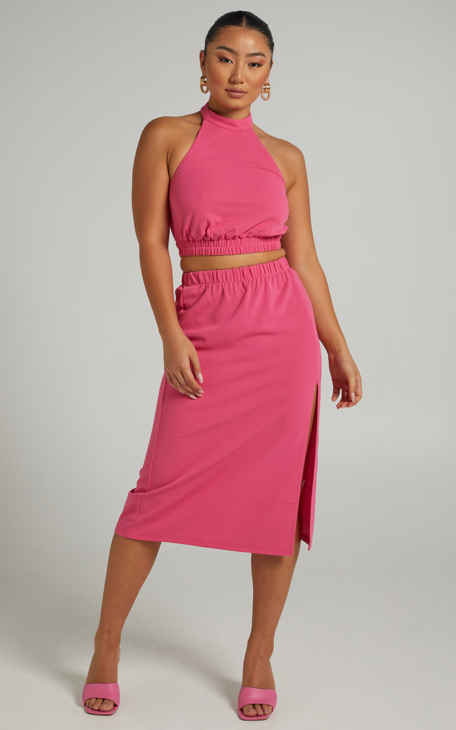 Lerah Elastic Waist Midi Skirt in Hot Pink - 06, PNK1, super-hi-res image number null