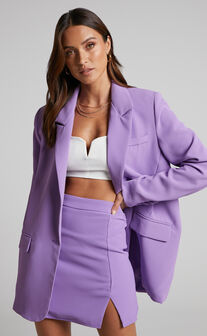 Michelle Oversized Plunge Neck Button Up Blazer in Purple