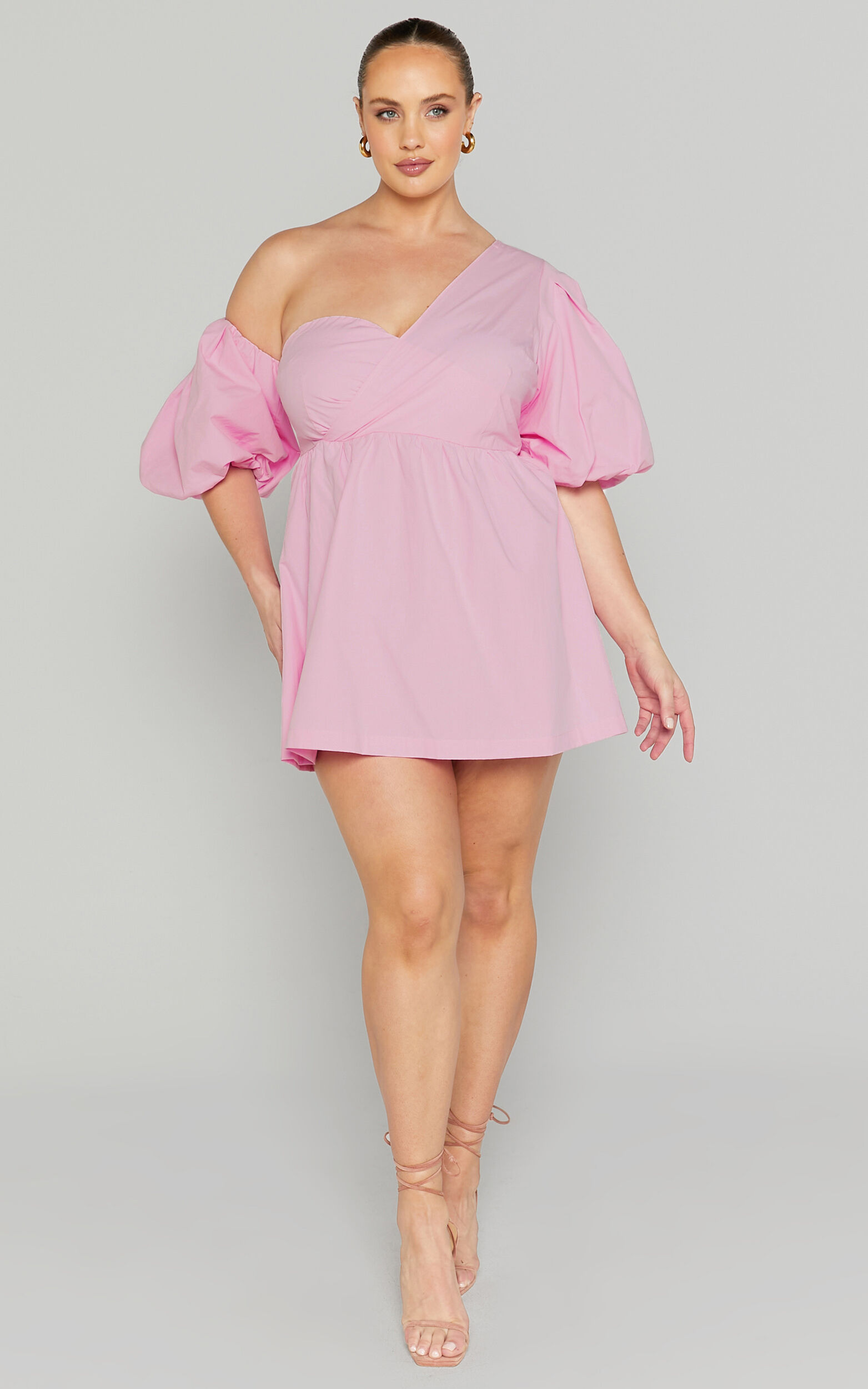 Sula Mini Dress - Asymmetric Off One Shoulder Puff Sleeve Dress in Pink |  Showpo USA | Sommerkleider